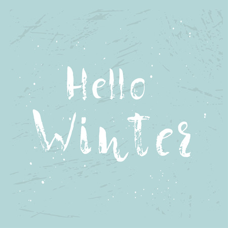 Hello Winter lettering banner. Hand drawn decoration for Happy New Year and Christmas greeting card design. Holiday Vector illustration.のイラスト素材