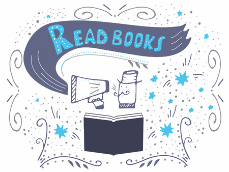 Vector illustration with hand-drawn lettering. Read books inscription for invitation and greeting card, promo card, prints, flyer, cover, and posters.のイラスト素材