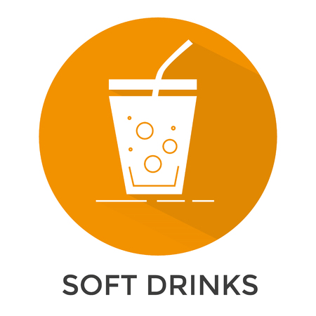 Soft drink icon. Soda sign. Linear icons on round orange background.Long shadow iconsのイラスト素材