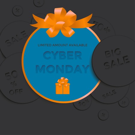 Cyber monday sale banner for shops and web page, with discount. Elegant and modern advertising background template, marketing poster, shopping bags design.のイラスト素材