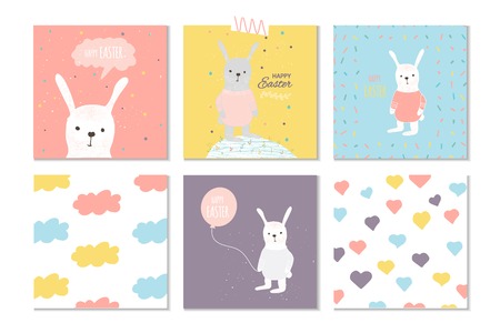 Collection of 6 Easter card designs vector illustrationのイラスト素材