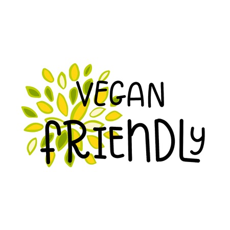 Vector eco, bio green logo or sign. Vegan healthy food badge, tag for cafe, restaurants, products packaging. Hand drawn leaves, branches, plant elements with lettering. Organic design template.のイラスト素材
