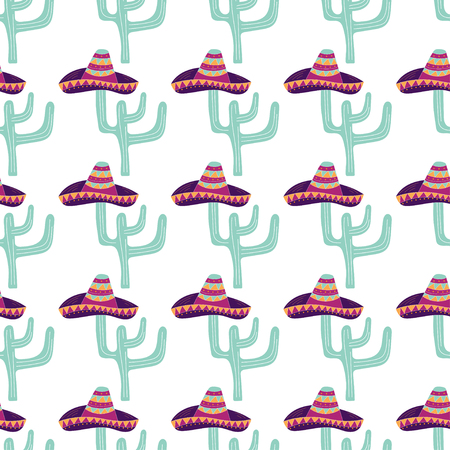 Pattern with hand drawn sombrero and cactusのイラスト素材