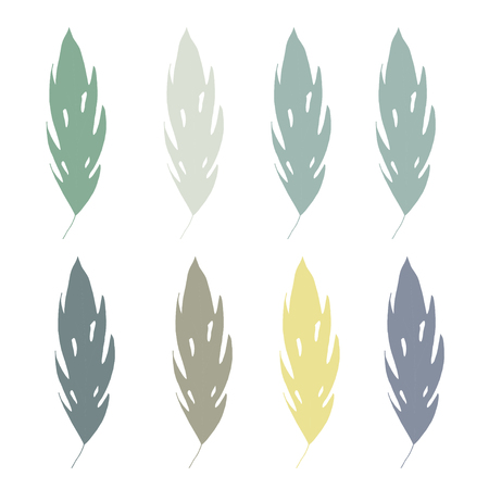 Set of palm,  jungle , tropical green  leaves  isolated on white background. Vector floral, botanical and foliage illustrationのイラスト素材