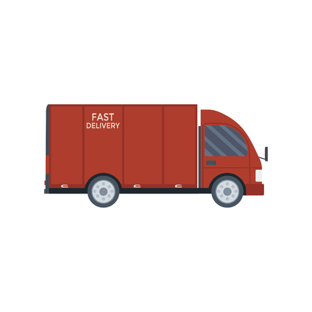Logistics and delivery icon service isolated on white background: truck, lorry, van. Postal service creative design. Vector flat illustration.のイラスト素材