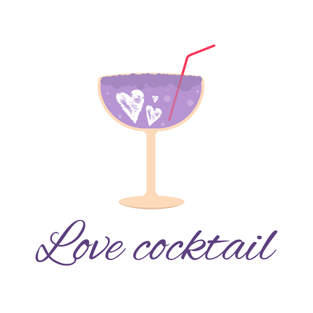 Lovely Valentines day gift card with  glass of wine, sweet cocktail, hearts . Stylish design for menu, prints, poster, invitation, party decoration. Vector.のイラスト素材