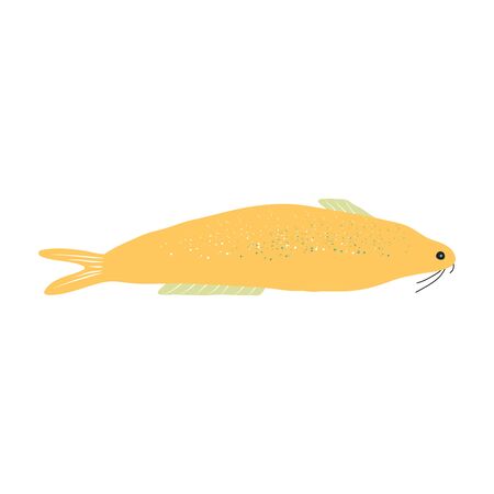 Underwater creature, yellow fish isolated on white, marine animals for fabric, textile, wallpaper, nursery decor, prints, childish background. Vectorのイラスト素材