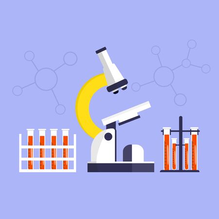 Medical research concept, microscop and blood test, scientist research. Global epidemic or pandemic. Covid-19, coronavirus Disease. virus test. Vectorのイラスト素材