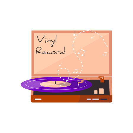 Isolated vinyl record. Interior design for cozy lounge room in comfortable apartment. Vector retro record playerのイラスト素材