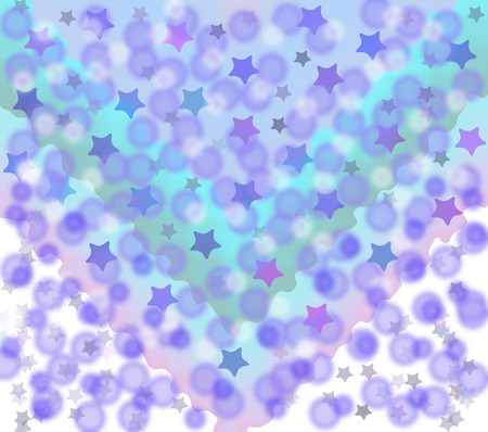On a light, gentle background there are white, blue both lilac circles and stars.The background has an effect bokeh.の写真素材