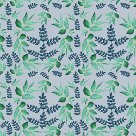 seamless botanical pattern on a light background leaves and branches of plants