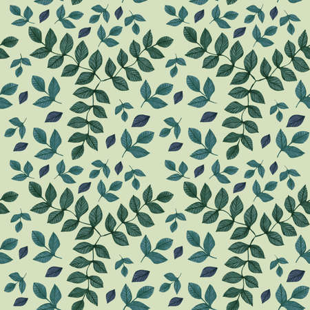 On a light background, there are watercolor green branches and leaves. Seamless pattern.の写真素材