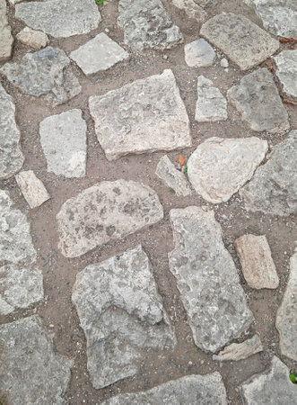 Paving stones on the street in the old town of Nessebar, Bulgariaの写真素材