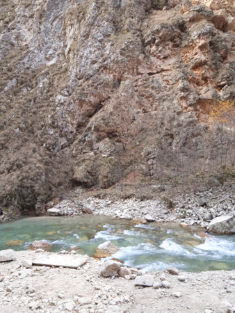 mountain river in the gorge of the canyon of the river Katun, Kyrgyzstanの写真素材