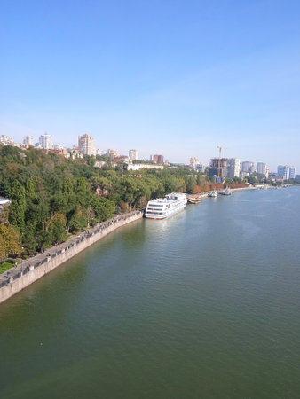 View of the Danube River in the city of Kiev, Ukraineの写真素材