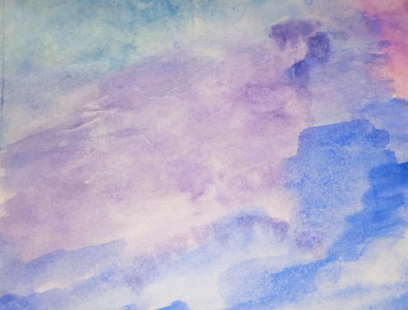 Abstract watercolor background. Blue and purple watercolor painting on paper.の写真素材