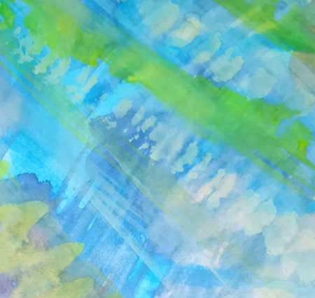 Abstract watercolor background with blue, green and yellow brush strokes.の写真素材