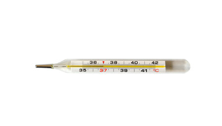 Medical clinical body thermometer with temperature 37 isolated on white background