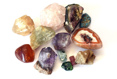 Collection of different colorful minerals found in Russia.