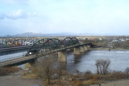 Bridge across the Selenga river Ulan ude Buryatiaの写真素材