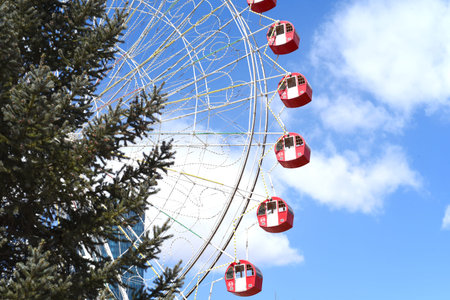 A ferris wheel in national amusement park of Mongoliaの写真素材