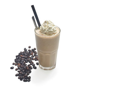 Tiramisu frappe with coffee beans  isolated on white backgroundの写真素材
