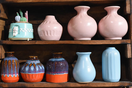 Nha Trang, Khanh Hoa - September 8, 2022: Many colorful plates and cups in vietnamese marketのeditorial素材