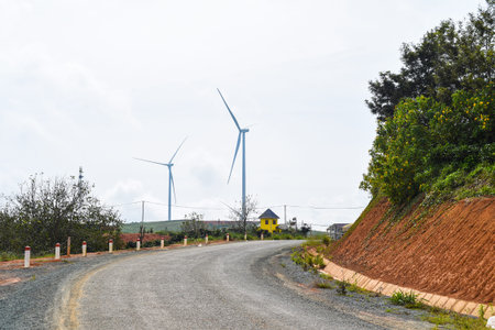 Wind turbine against sky in Da Lat of Vietnam