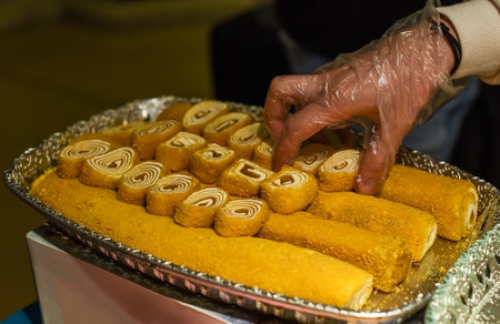 Turkish Delights and sweets made of honey and nutsの写真素材