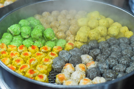 Handmade Dim Sum with different fillings in Jalan Alor street food in Kuala Lumpurの写真素材