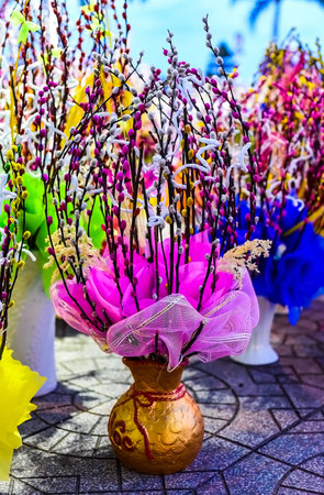 Colorful willow branches as decor for a spring or easter day