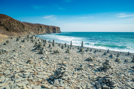 Reef Mys Vyatlina in Russian island in city Vladivostok. Chernysheva Bayの写真素材