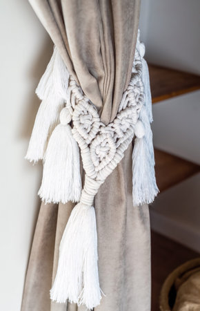 curtain tieback in boho style in interior