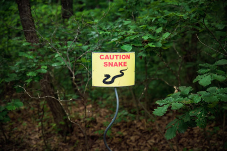 Sign caution snake in the forestの写真素材