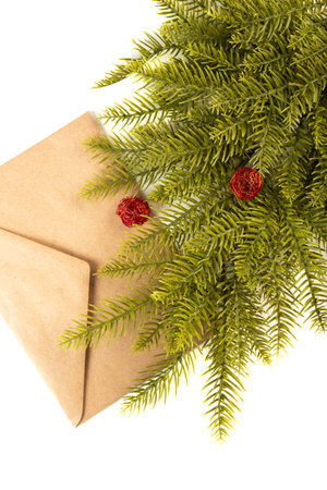 Fake fir tree branch for decorating of bouquets and home.