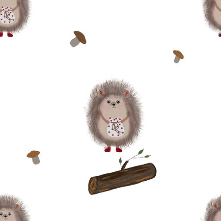 seamless pattern cute hedgehog for baby textile. repeating pattern for beautiful bedding, clothing, fabrics, packaging, printing.の写真素材