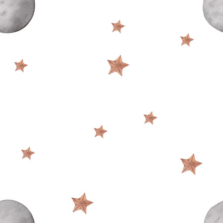 watercolor seamless pattern with the image of the moon and stars. cute pattern for childrens textiles, printing, wrapping paper. enjoyの写真素材