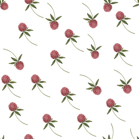 seamless watercolor pattern clover flower. minimalistic pattern on a white background for textiles, printing, wrapping paper. enjoy.の写真素材