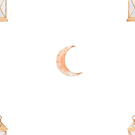 seamless watercolor pattern lantern, month, stars. beautiful pattern for ramadan holiday. for muslim dress textiles and home textiles. enjoy.の写真素材