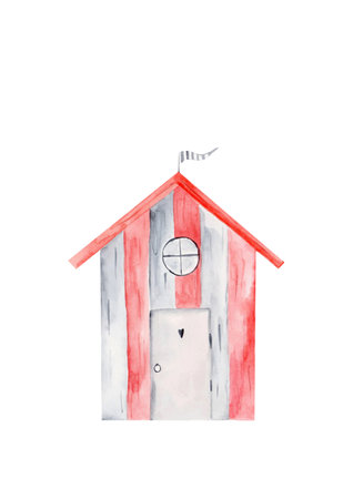 watercolor drawing isolated sea house in cartoon style. interior sticker, sticker for your businessの写真素材