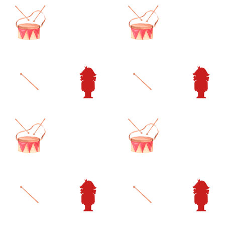 watercolor seamless pattern nutcracker and drums. magic pattern for table napkins, tablecloths, pajamas, bed linen and other textilesの写真素材