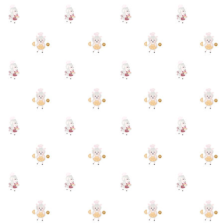Seamless pattern of hand-drawn pastry chef sheep. cute pattern with sheep cookies and croissant for printing on fabrics, aprons, napkins, wrapping paper.の写真素材