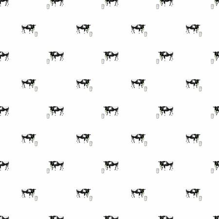 seamless pattern drawn by hand. cute cow with bow and can. farm rural life rustic style for printing on textiles, packaging, scrapbooking.の写真素材