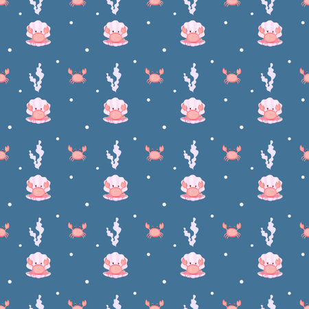 seamless pattern baby crabs and algae. cute pattern for baby textile.の写真素材