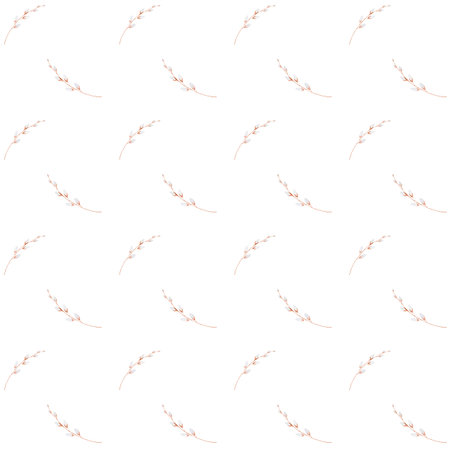 seamless watercolor pattern of willow branch in a bucket. Easter elegant pattern for printing on...