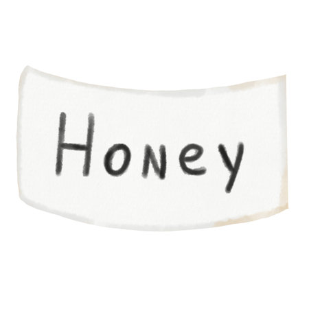 Inscription honey watercolor. Hand drawn paper label with English text. Ideal for honey shop design, natural cosmetics and bee productsの写真素材