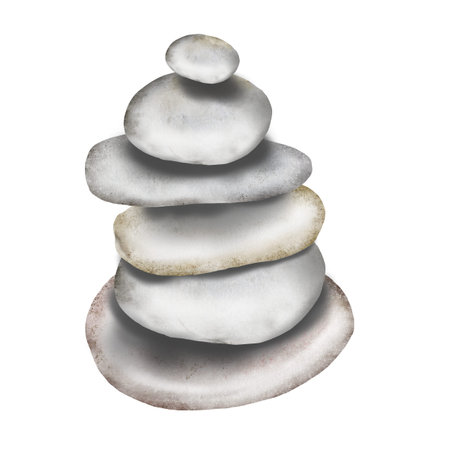 Stone pyramid watercolor illustration. Hand drawn sea rock on white background. Nature clip art....