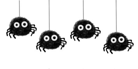 Halloween spiders watercolor seamless border. Hand-drawn cartoon illustrations of the holiday. Clip...