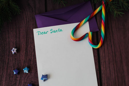 Child letter to Santa Claus. Christmas decorations candy canesの写真素材