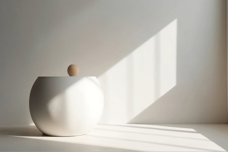 Concrete pot. Modern geometric cement planter in white interior. AI generatedの写真素材